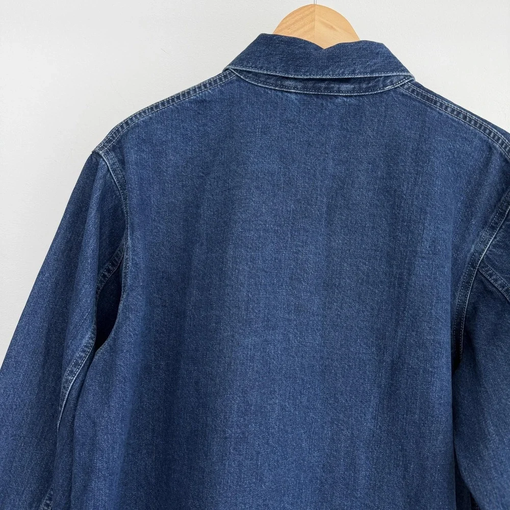 Uniqlo Jacket Mens Medium Blue Denim Chore Workwear Utility Unlined Pockets